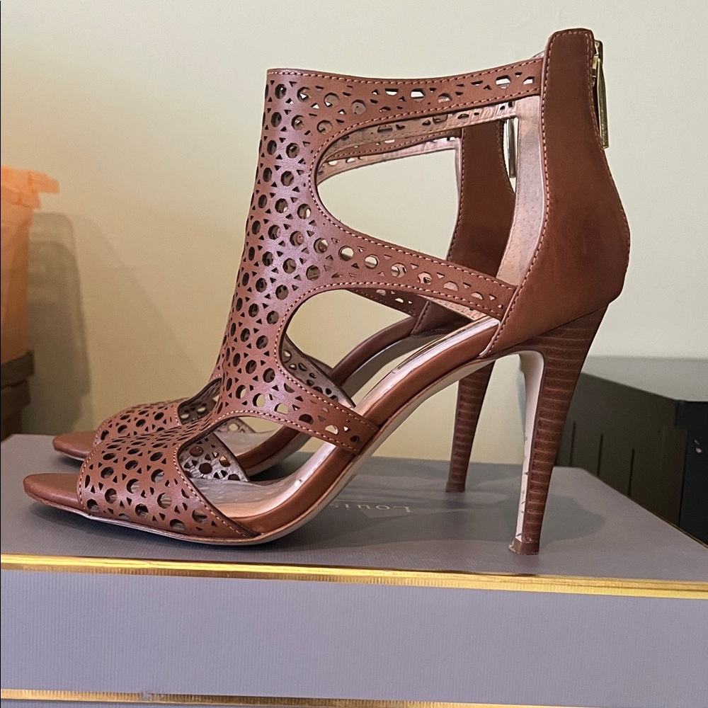 Louise et Cie Brown Laser-Cut Stiletto Sandals